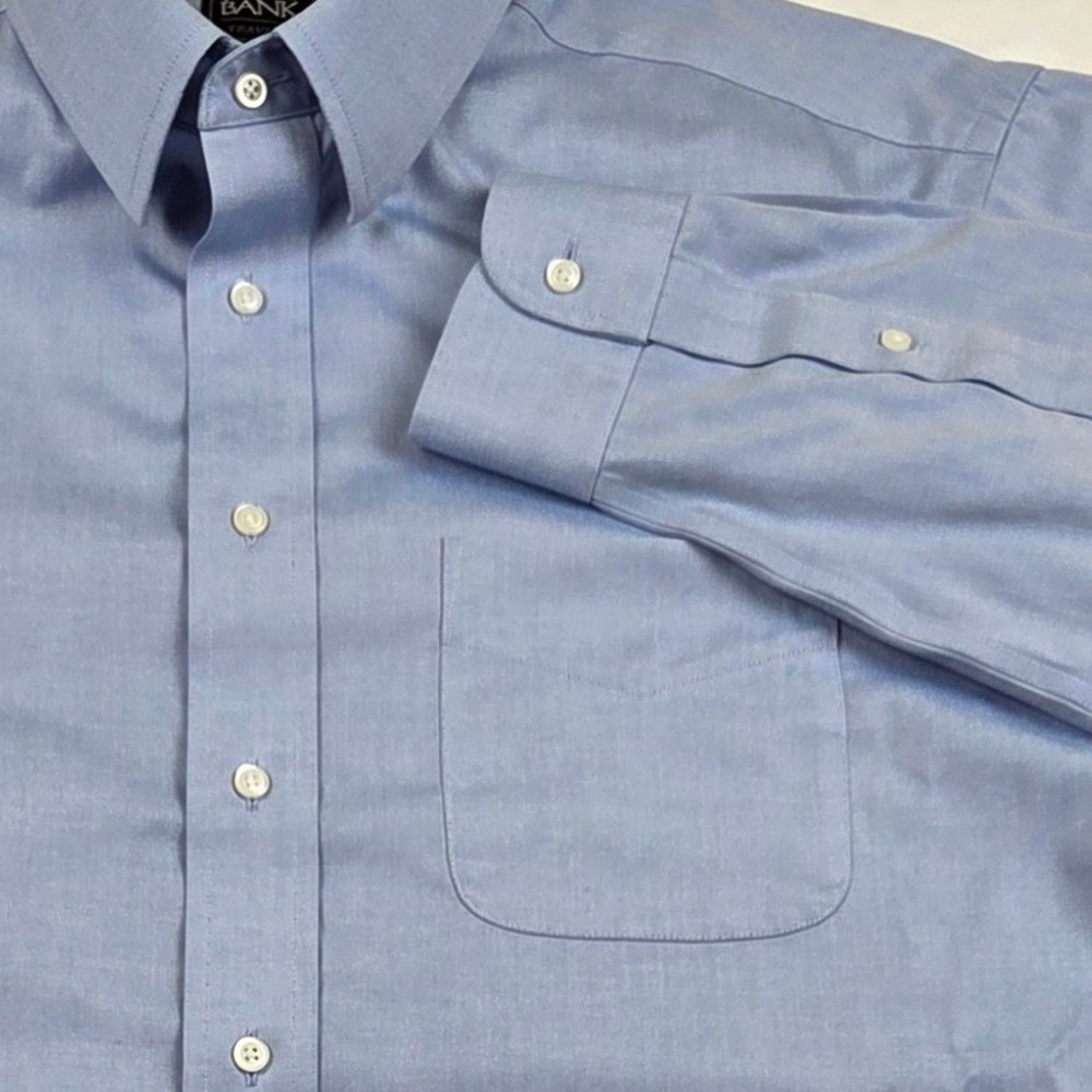 Jos A Bank Dress Shirt Light Blue Traveler Tailored Fit Cotton 16.5 34